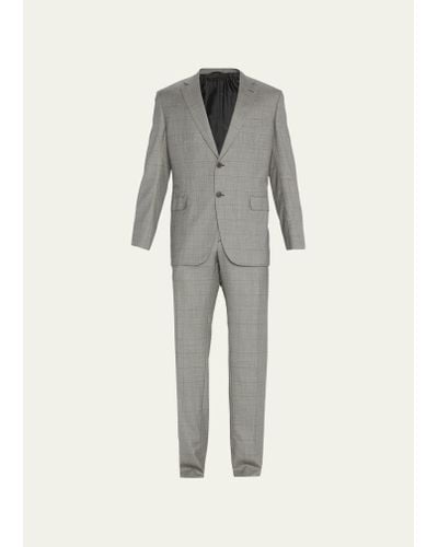 Brioni Windowpane Wool Suit - Gray