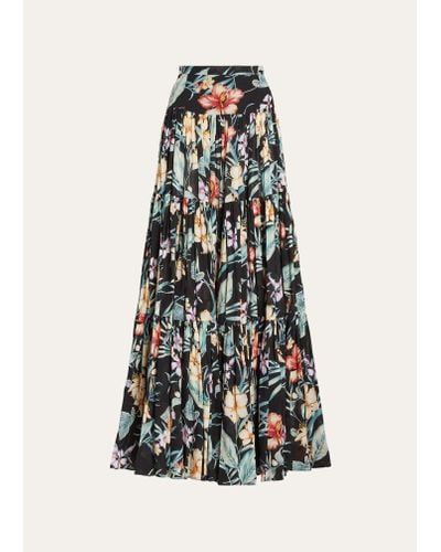 Ralph Lauren Collection Sutton Delano Tropical Floral Tiered Maxi Skirt - White