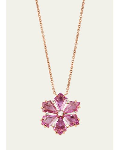 Bayco 18k Rose Gold Pink Sapphire And Diamond Pendant Necklace