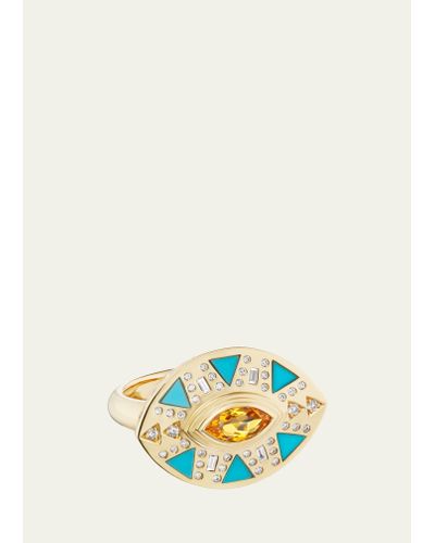 Harwell Godfrey Cleopatra's Eye Statement Ring With Turquoise And Citrine - Multicolor