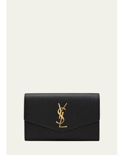 Saint Laurent Uptown Ysl Wallet On Chain In Grained Leather - Black