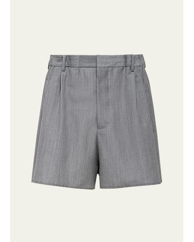 Prada Wool-mohair Pleated Shorts - Gray