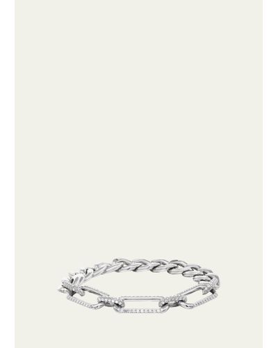 Sheryl Lowe Pave Diamond Oval Link Bracelet With Chunky Curb Chain - Natural