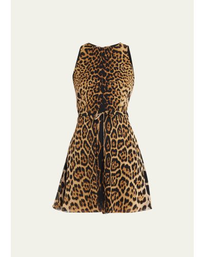 Saint Laurent Leopard Print Belted Mini Dress - Natural
