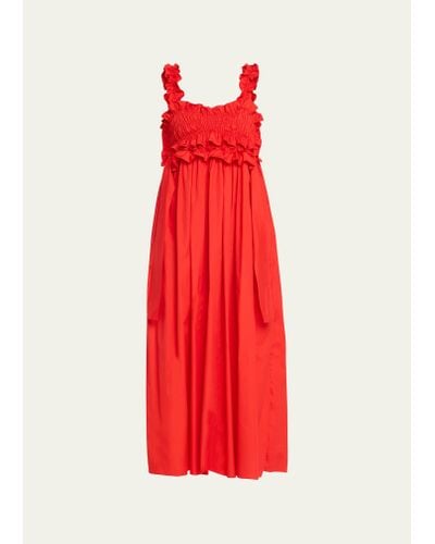 Cecilie Bahnsen Giovanna Ruffle Smocked Dress - Red