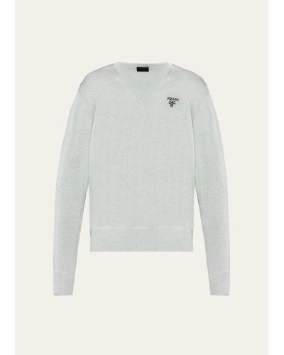 Prada Lurex V-neck Sweater - White