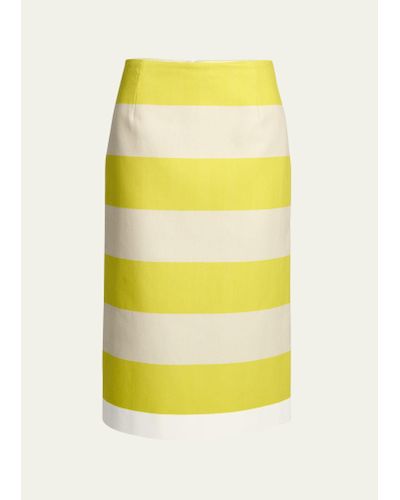 Dries Van Noten Salby Long Slim Cotton Stripe Skirt - Yellow