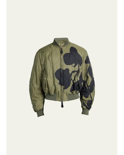 Alexander McQueen Quilted Orchid-print Bomber Jacket - Green