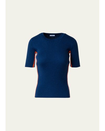 Akris Punto Crochet Stripe Intarsia Knit Sweater - Blue