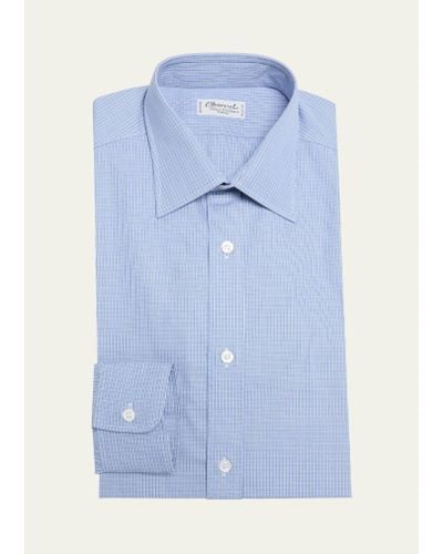 Charvet Cotton Micro-check Dress Shirt - Blue