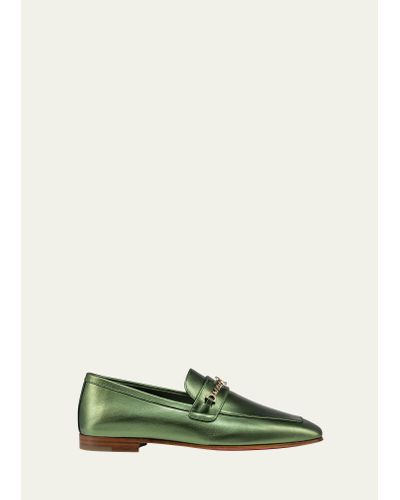 Christian Louboutin Mj Red Sole Metallic Leather Loafers - Green