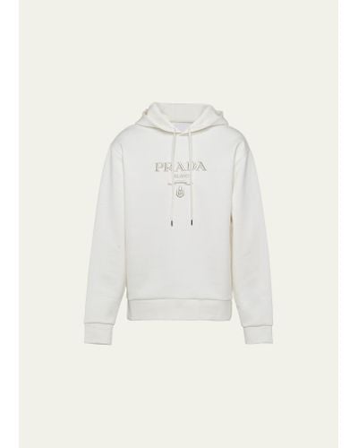 Prada Tech Fleece Embroidered Sweatshirt - White