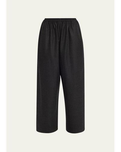 Eskandar Wool Japanese Pants With Ankle Slits - Black