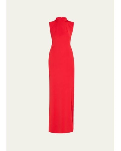 Akris Long Mock-neck Silk Crepe Stretch Gown - Red