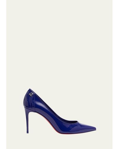 Christian Louboutin Sporty Kate 85mm Patent Soft Lining Red Sole Pumps - Blue