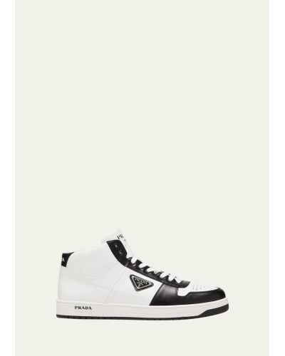 Prada Downtown Leather High-top Sneakers - Natural
