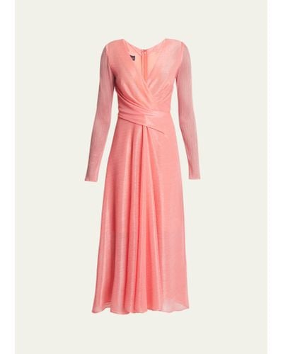 Talbot Runhof Draped Sheen Midi Dress - Pink