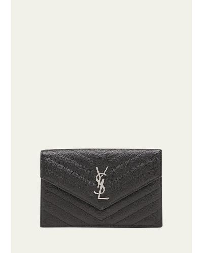 Saint Laurent Small Ysl Envelope Leather Wallet On Chain - Gray