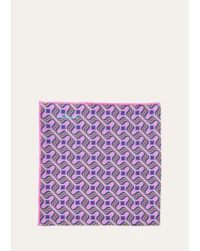 Kiton Silk Abstract Pocket Square - Purple