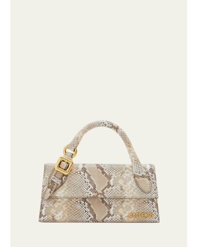 Jacquemus Le Chiquito Long Snake-embossed Top-handle Bag - Natural