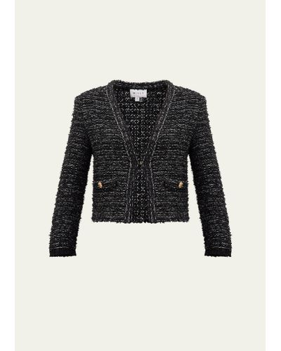 MILLY Cropped Boucle Tweed Jacket - Black