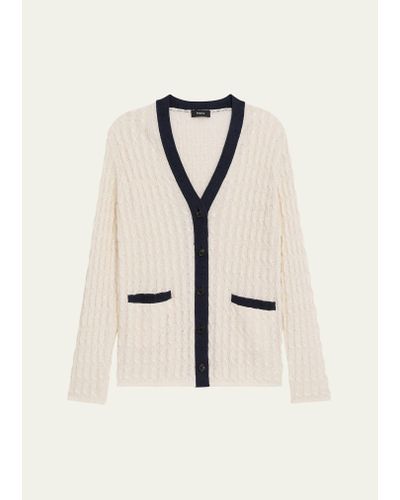 Theory Cable-knit Contrast-trim Cardigan - Natural