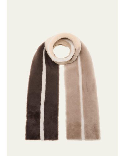 Pologeorgis Pinstripe Multicolor Shearling Scarf - White