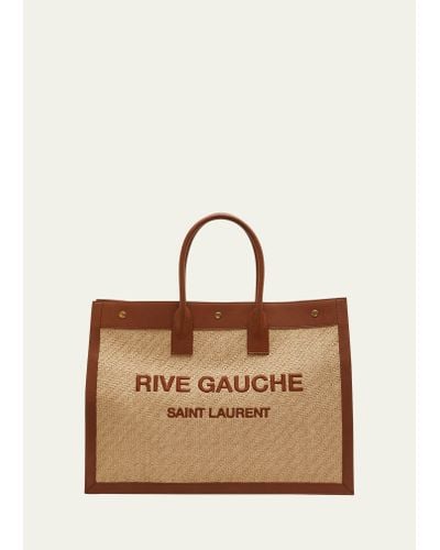 Saint Laurent Rive Gauche Tote Bag In Raffia And Leather - Natural