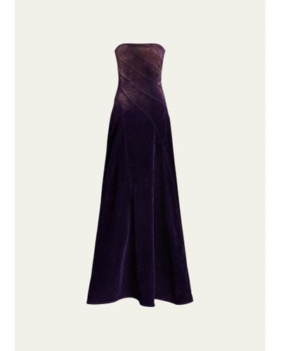 Ralph Lauren Collection Breyson Strapless Denim Gown - Blue