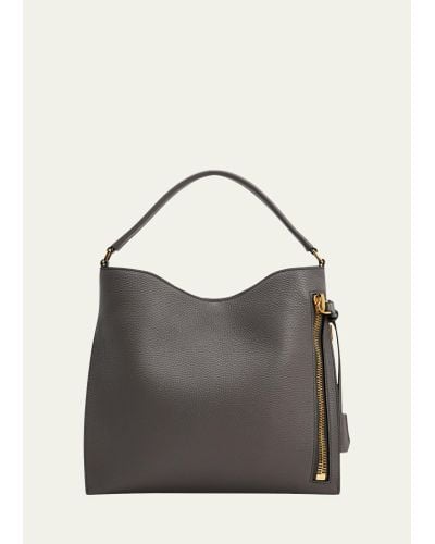 Tom Ford Alix Hobo Small In Grained Leather - Gray