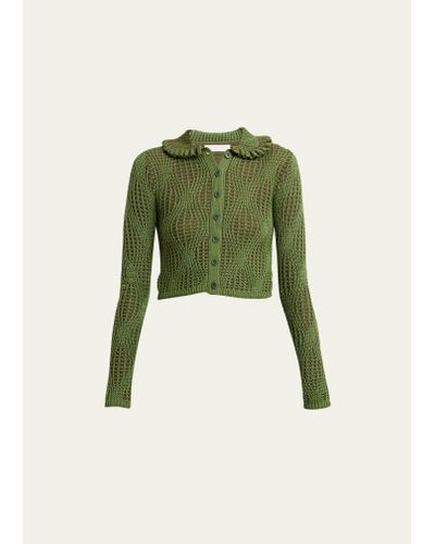 Ulla Johnson Anelise Cropped Open-knit Cardigan - Green
