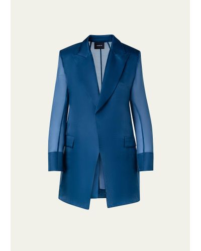 Akris Teodore Silk Gauze Oversize Blazer Jacket - Blue