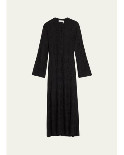 Chloé Long Jacquard Wool Silk Dress - Black