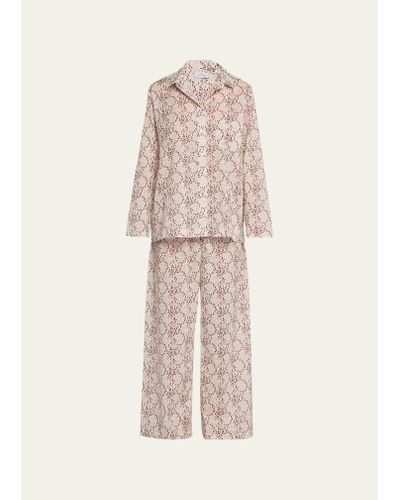 Pour Les Femmes Botanical-print Cotton Pajama Set - Pink