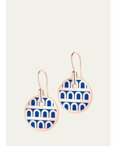 Davidor L'arc De Pendant Earrings Pm In 18k Rose Gold With Riviera Lacquered Ceramic - Blue