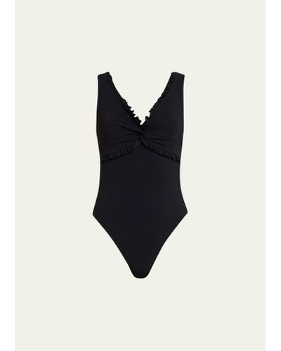Karla Colletto Ruffle Twist V-neck Silent Underwire One-piece Swimsuit - Black