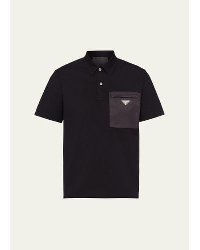 Prada Satin-patch Logo Polo Shirt - Black