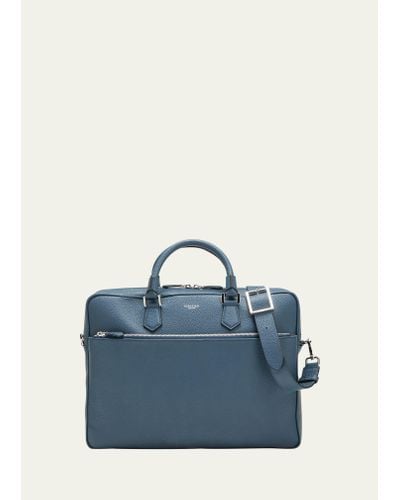 Serapian Slim Briefcase In Cachemire Leather - Blue