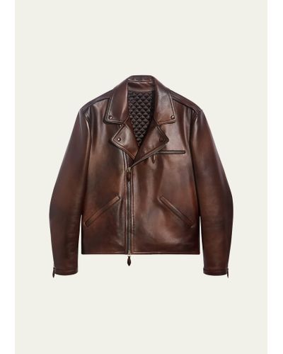 Berluti Leather Moto Jacket - Brown