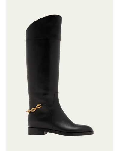 Jimmy Choo Nell Leather Chain Tall Riding Boots - Black