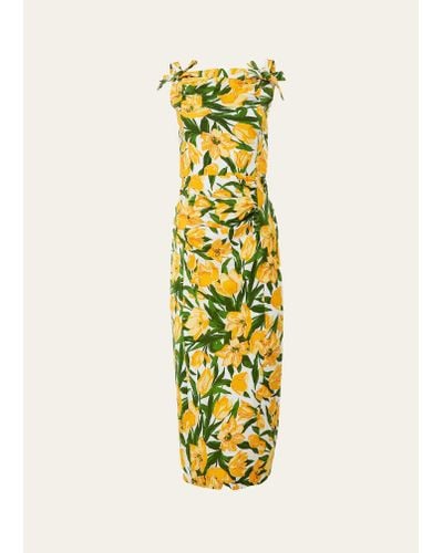 Carolina Herrera Floral Print Midi Dress With Bow Details - Metallic