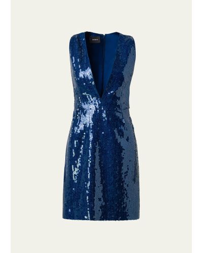 Akris V-neck Short Dress With Liquid Paillette Detail - Blue