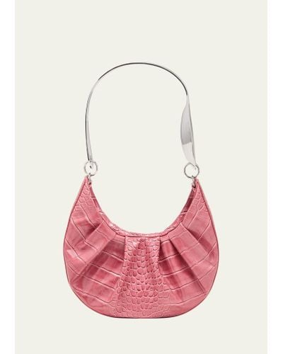 Puppets and Puppets Spoon Moc-croc Leather Hobo Bag - Pink