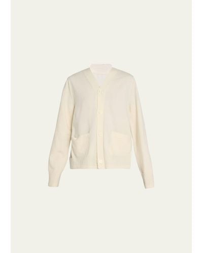 Sacai Pleated-back Wool Button Down Cardigan - Natural