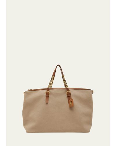 Saint Laurent Ysl Zip Leather & Canvas Duffel Bag - Natural