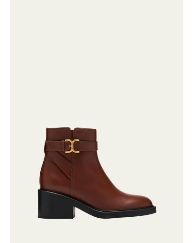 Chloé Marcie Leather Buckle Ankle Booties - Brown