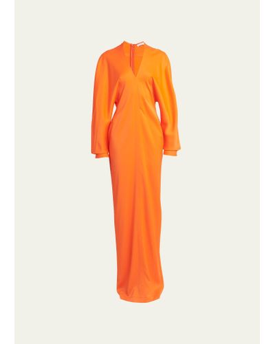 Ferragamo V-neck Long-sleeve Maxi Dress - Orange
