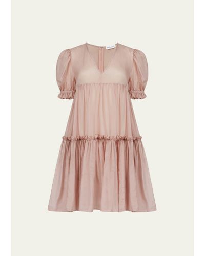 Nina Ricci Tiered Puff-sleeve Babydoll Mini Dress - Pink