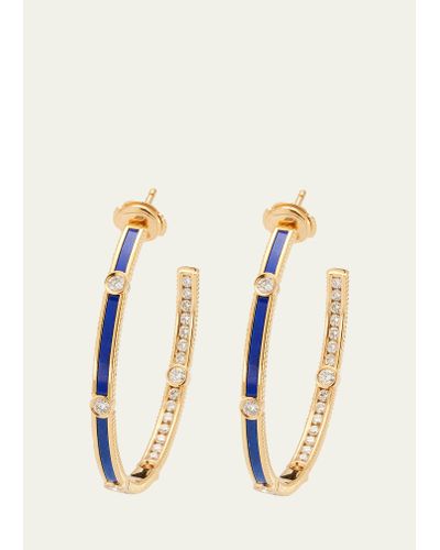 Viltier Rayon Lapis Extra-large Hoop Earrings In 18k Yellow Gold And Diamonds - White