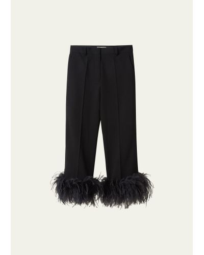 Miu Miu Cropped Feather-cuff Pants - Black